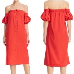 S/W/F Park Red Off Shoulder MIDI Button Front Dress XS